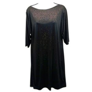 Ronnie Nicole Little Black Dress Sparkle Midi  3/4 Cold Shoulder Boat Neck 12...